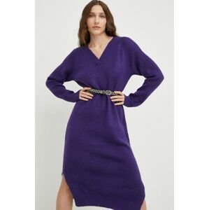 Vlněné šaty Answear Lab fialová barva, midi