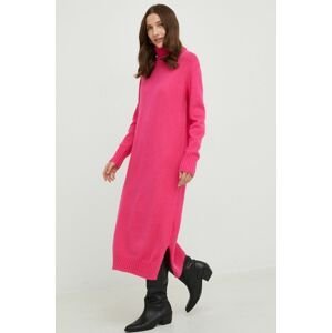 Vlněné šaty Answear Lab růžová barva, maxi