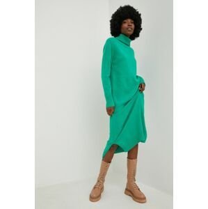 Vlněné šaty Answear Lab zelená barva, midi
