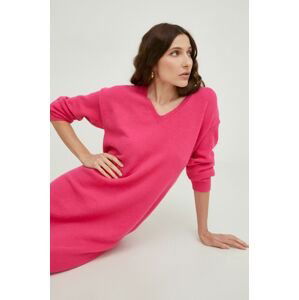 Vlněné šaty Answear Lab růžová barva, maxi, oversize