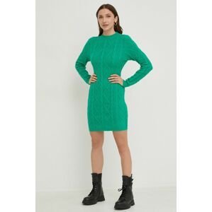 Vlněné šaty Answear Lab zelená barva, mini