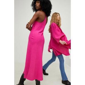 Lněné šaty Answear Lab X limitovaná kolekce SISTERHOOD růžová barva, maxi