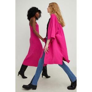 Lněné šaty Answear Lab X limitovaná kolekce SISTERHOOD růžová barva, mini, oversize