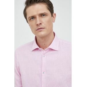 Plátěná košile Manuel Ritz růžová barva, regular, s italským límcem