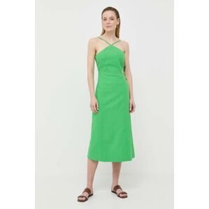 Bavlněné šaty Beatrice B zelená barva, midi