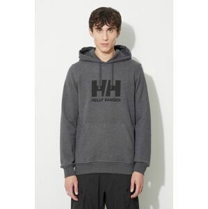 Bavlněná mikina Helly Hansen HH LOGO HOODIE pánská, šedá barva, s kapucí, s aplikací, 33977