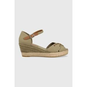 Sandály Tommy Hilfiger BASIC OPENED TOE MID WEDGE zelená barva, FW0FW04785