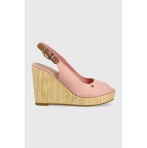 Sandály Tommy Hilfiger ICONIC ELENA SLING BACK WEDGE dámské, tmavomodrá barva, na klínku, FW0FW04789