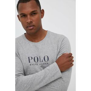 Bavlněná košile s dlouhým rukávem Polo Ralph Lauren šedá barva, s potiskem