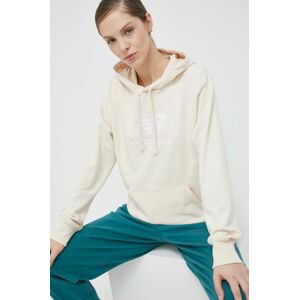 Mikina New Balance dámská, béžová barva, s kapucí, s potiskem
