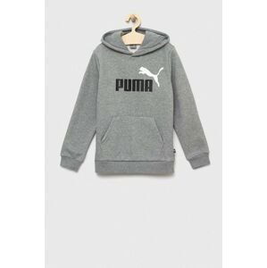 Dětská mikina Puma ESS+ 2 Col Big Logo Hoodie FL B šedá barva, s kapucí, s potiskem