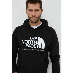 Bavlněná mikina The North Face pánská, černá barva, s kapucí, s potiskem