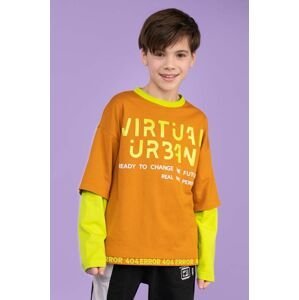 Dětská bavlněná košile s dlouhým rukávem Coccodrillo žlutá barva, s potiskem