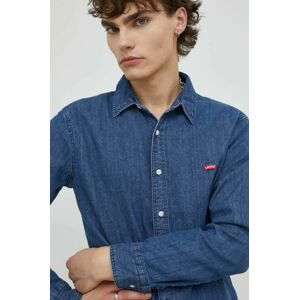 džínová košile Levi's pánská, tmavomodrá barva, slim, s klasickým límcem