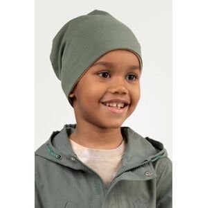 Oboustranná dětská čepice Coccodrillo zelená barva, z tenké pleteniny