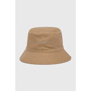 Oboustranný bavlněný klobouk Calvin Klein béžová barva, bavlněný