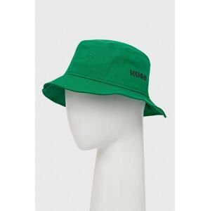 Bavlněná čepice HUGO zelená barva
