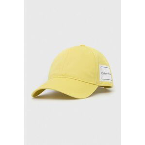 Bavlněná baseballová čepice Calvin Klein žlutá barva, s aplikací