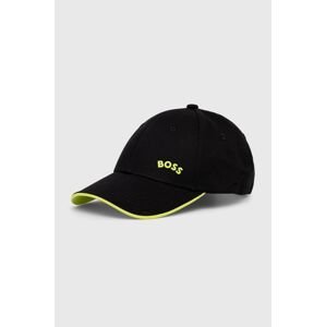 Bavlněná baseballová čepice BOSS BOSS GREEN černá barva, s potiskem