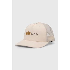 Čepice Alpha Industries béžová barva, s potiskem, 106901.578-StreamWhit