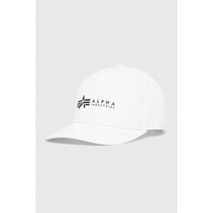 Bavlněná čepice Alpha Industries bílá barva, s potiskem, 126912.09-White
