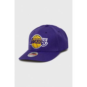 Čepice s vlněnou směsí Mitchell&Ness Los Angeles Lakers fialová barva, s aplikací