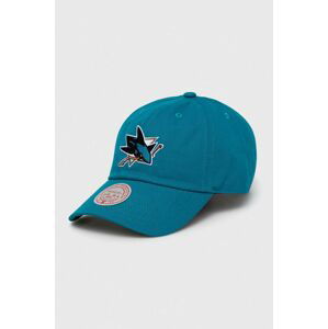 Bavlněná baseballová čepice Mitchell&Ness San Jose Sharks tyrkysová barva, s aplikací