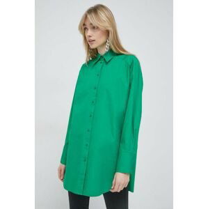 Košile HUGO zelená barva, relaxed, s klasickým límcem