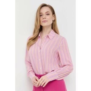Košile s příměsí hedvábí Patrizia Pepe růžová barva, regular, s klasickým límcem