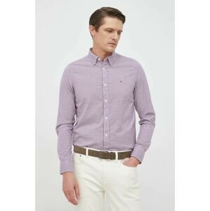 Bavlněné tričko Tommy Hilfiger fialová barva, slim, s límečkem button-down