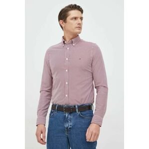 Košile Tommy Hilfiger pánská, vínová barva, slim, s límečkem button-down