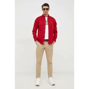 Bavlněné tričko Tommy Hilfiger červená barva, regular, s límečkem button-down