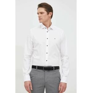 Bavlněné tričko Tommy Hilfiger bílá barva, slim, s klasickým límcem