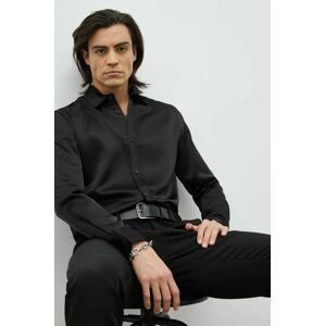 Košile Bruuns Bazaar Glam Norman pánská, černá barva, regular, s klasickým límcem