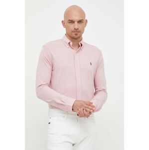 Bavlněné tričko Polo Ralph Lauren růžová barva, regular, s límečkem button-down