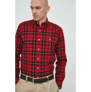 Bavlněné tričko Polo Ralph Lauren červená barva, regular, s límečkem button-down