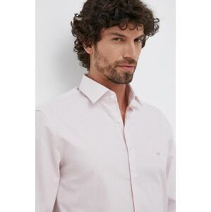 Bavlněné tričko Calvin Klein růžová barva, slim, s klasickým límcem