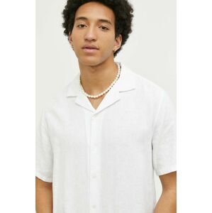Plátěná košile Abercrombie & Fitch bílá barva, regular