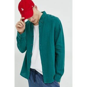 Plátěná košile Abercrombie & Fitch zelená barva, regular, s límečkem button-down