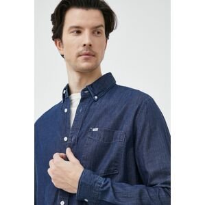 Bavlněné tričko Pepe Jeans Parton tmavomodrá barva, regular, s límečkem button-down