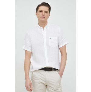 Plátěná košile Lacoste bílá barva, regular, s límečkem button-down