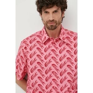 Košile Lacoste růžová barva, relaxed, s klasickým límcem