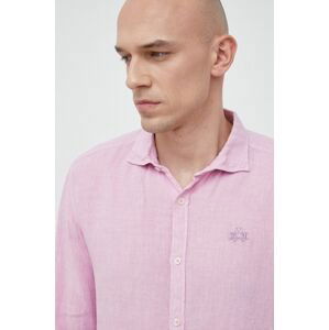 Plátěná košile La Martina růžová barva, regular, s klasickým límcem