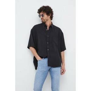 Košile Emporio Armani pánská, černá barva, relaxed, s límečkem button-down