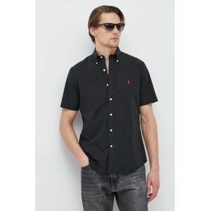 Košile Polo Ralph Lauren pánská, černá barva, regular, s límečkem button-down