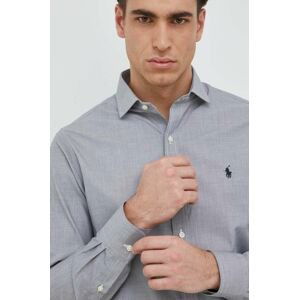 Bavlněné tričko Polo Ralph Lauren šedá barva, slim, s italským límcem