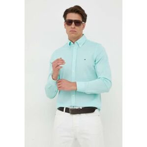 Košile Tommy Hilfiger tyrkysová barva, slim, s límečkem button-down