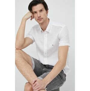 Plátěná košile Tommy Hilfiger bílá barva, regular, s límečkem button-down