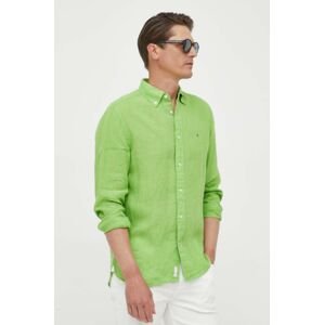 Plátěná košile Tommy Hilfiger zelená barva, regular, s límečkem button-down
