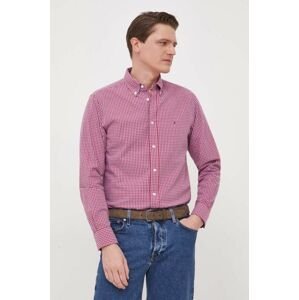 Bavlněné tričko Tommy Hilfiger vínová barva, regular, s límečkem button-down